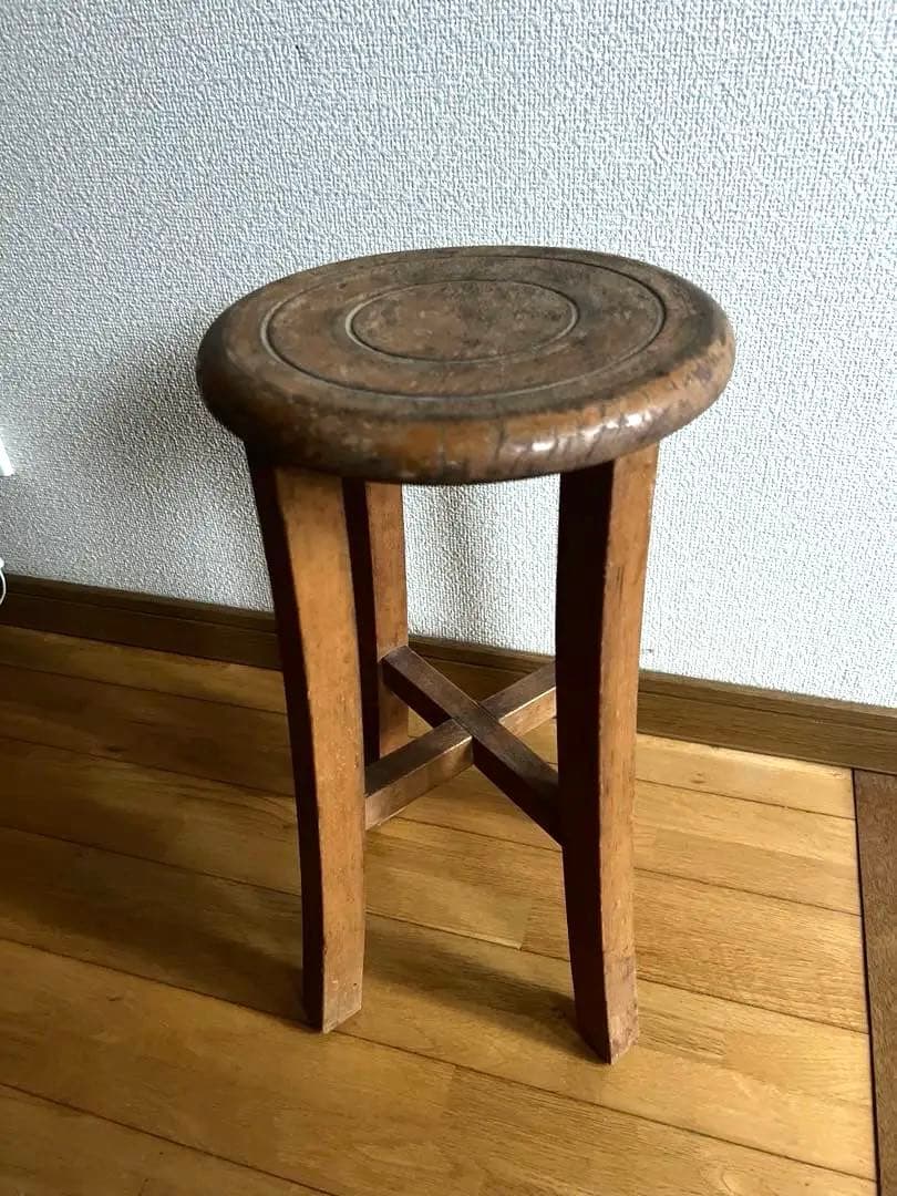 昭和レトロ 木製 スツール 丸椅子 古椅子　花台　アンティーク　古道具