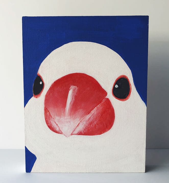 原画　アクリル画　「白文鳥」 F0パネル　うさかみ