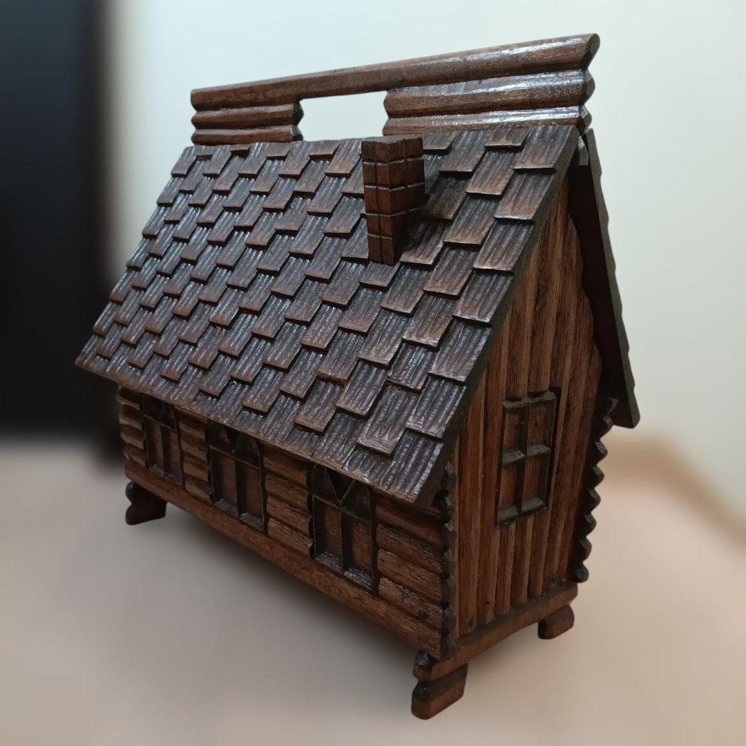 ★木製小屋型／シルバニア風／収納ボックス／ログハウス型