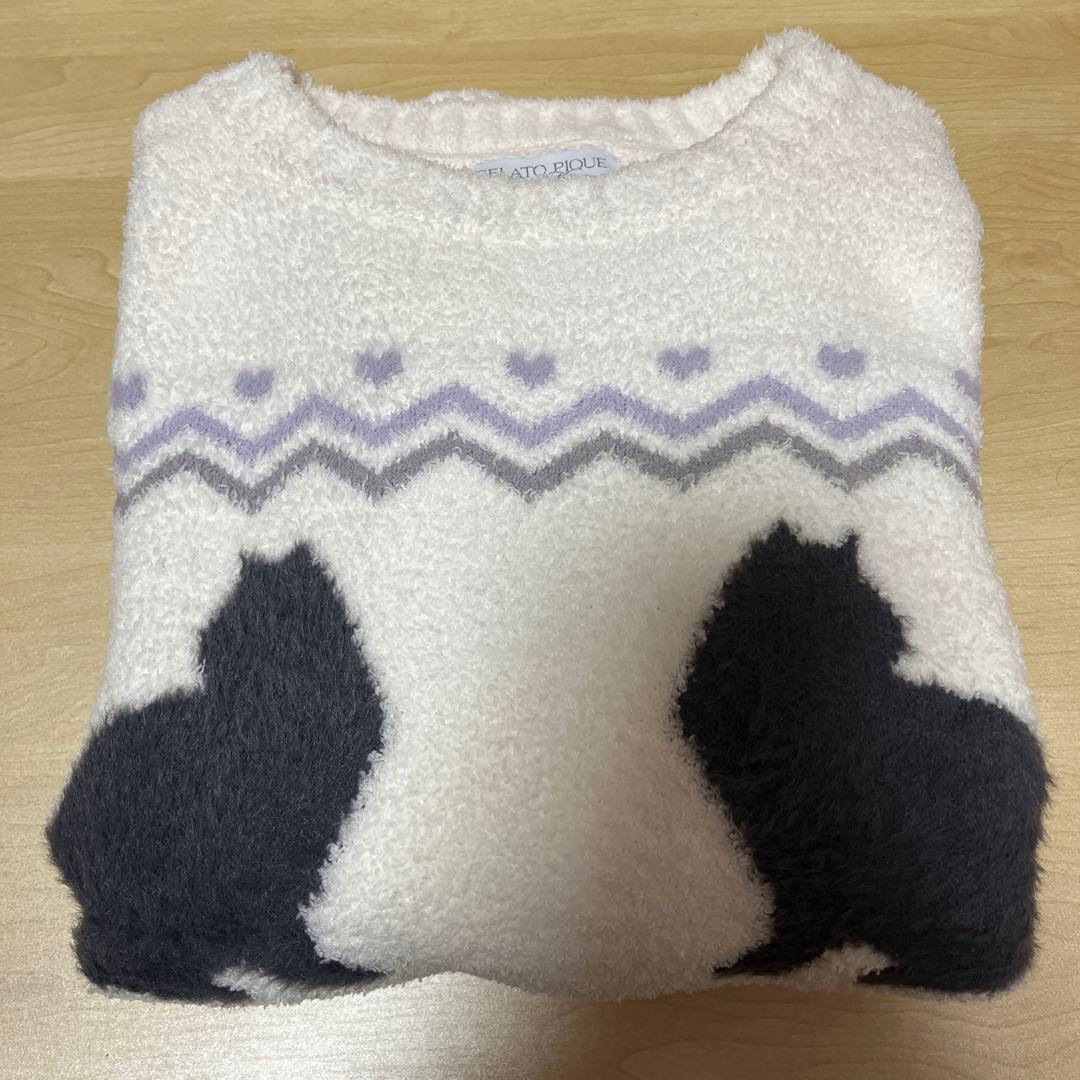 ジェラピケ　ハロウィン　ニット　プルオーバー　猫　白　ホワイト