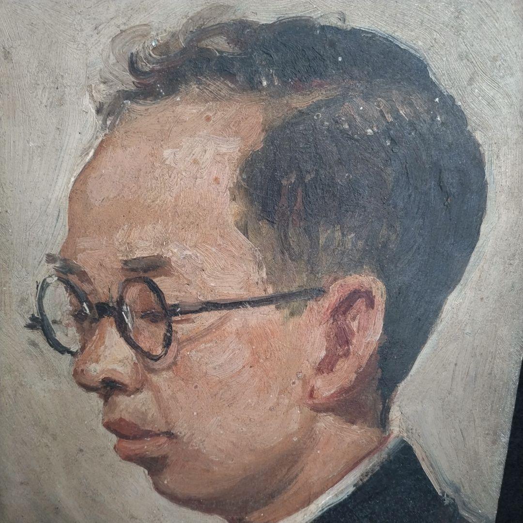 油彩人物画 メガネの男性 板に油 33cm×24cm