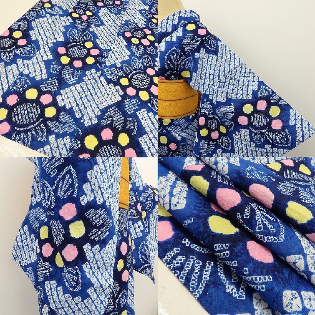 KM✺新品 有松鳴海絞り 洗える夏着物 向日葵 高級浴衣 着物 A3348