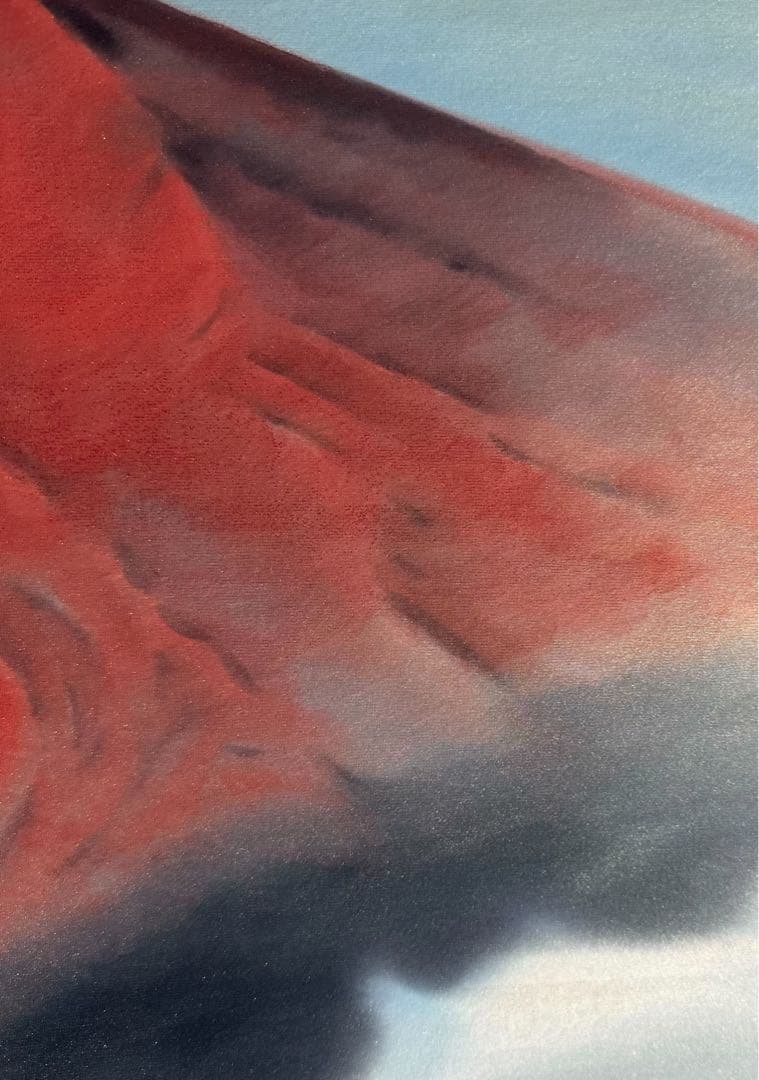 清水栄一 赤富士 掛け軸 絹本 大幅 共箱 タトウ