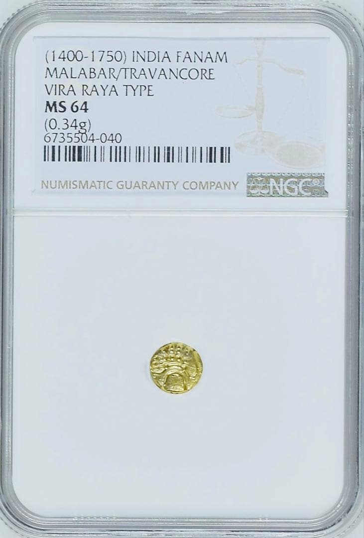 1400-1750年 マラバール/トラヴァンコール ファナム金貨NGC MS64