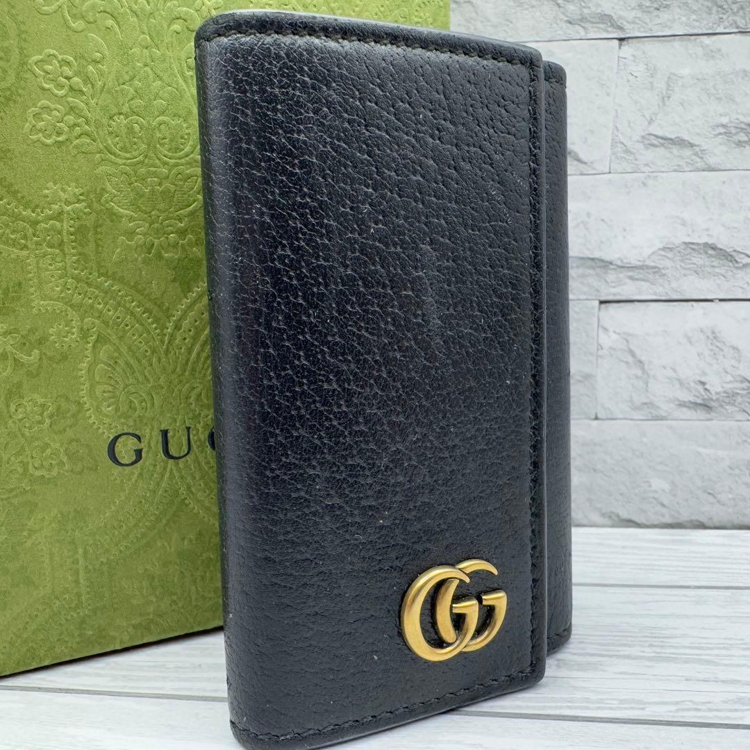 【美品】GUCCI　キーケース　6連 マーモント　GG　レザー　ブラック