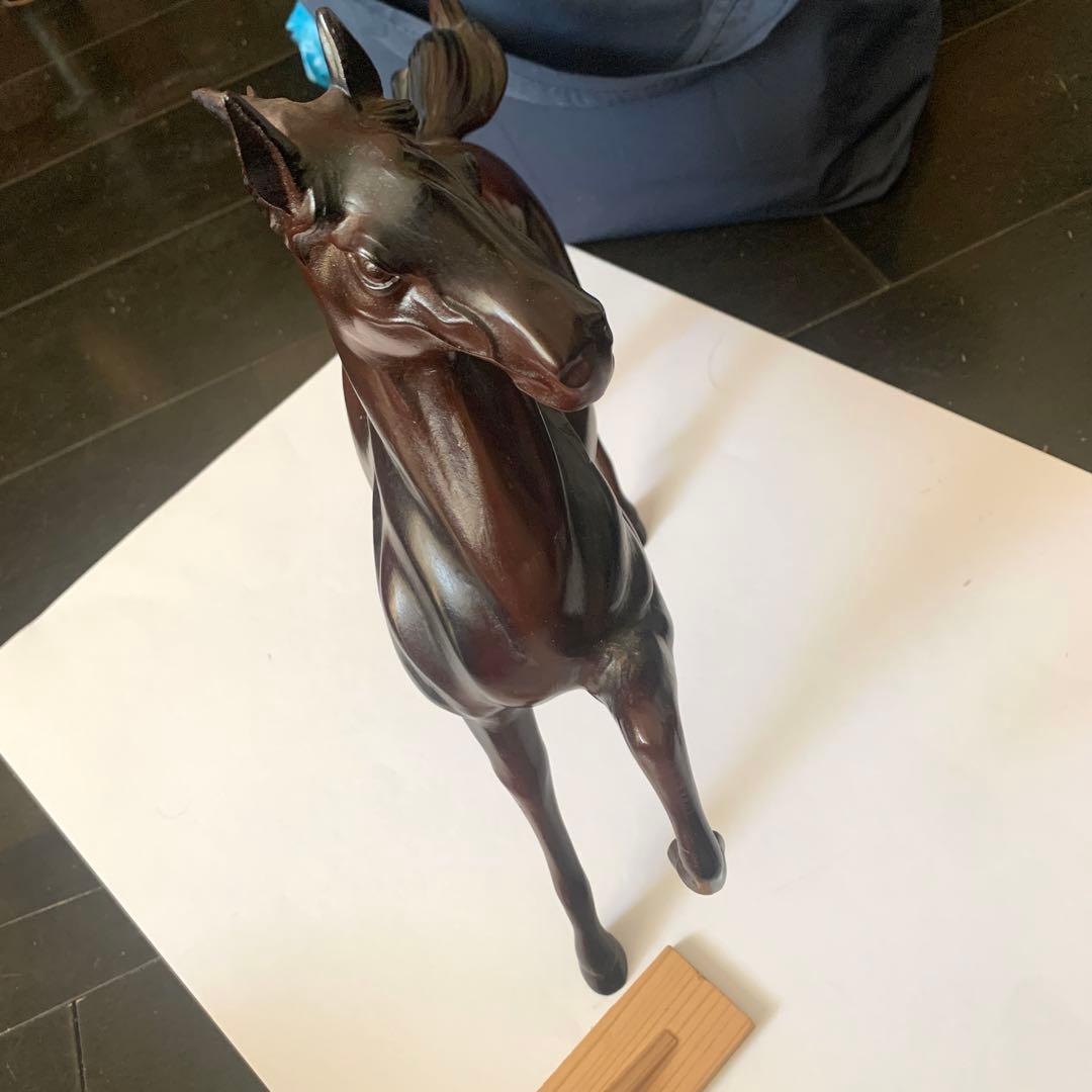 環水作　「若駒」　馬　駿馬　大きめ　高岡銅器　アンティーク　ダークブラウン　置物