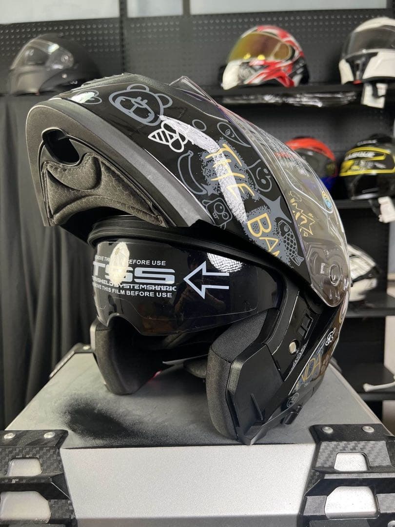 パンダ柄 フリップアップ式 システムフルフェイスヘルメットダブルシールド内蔵