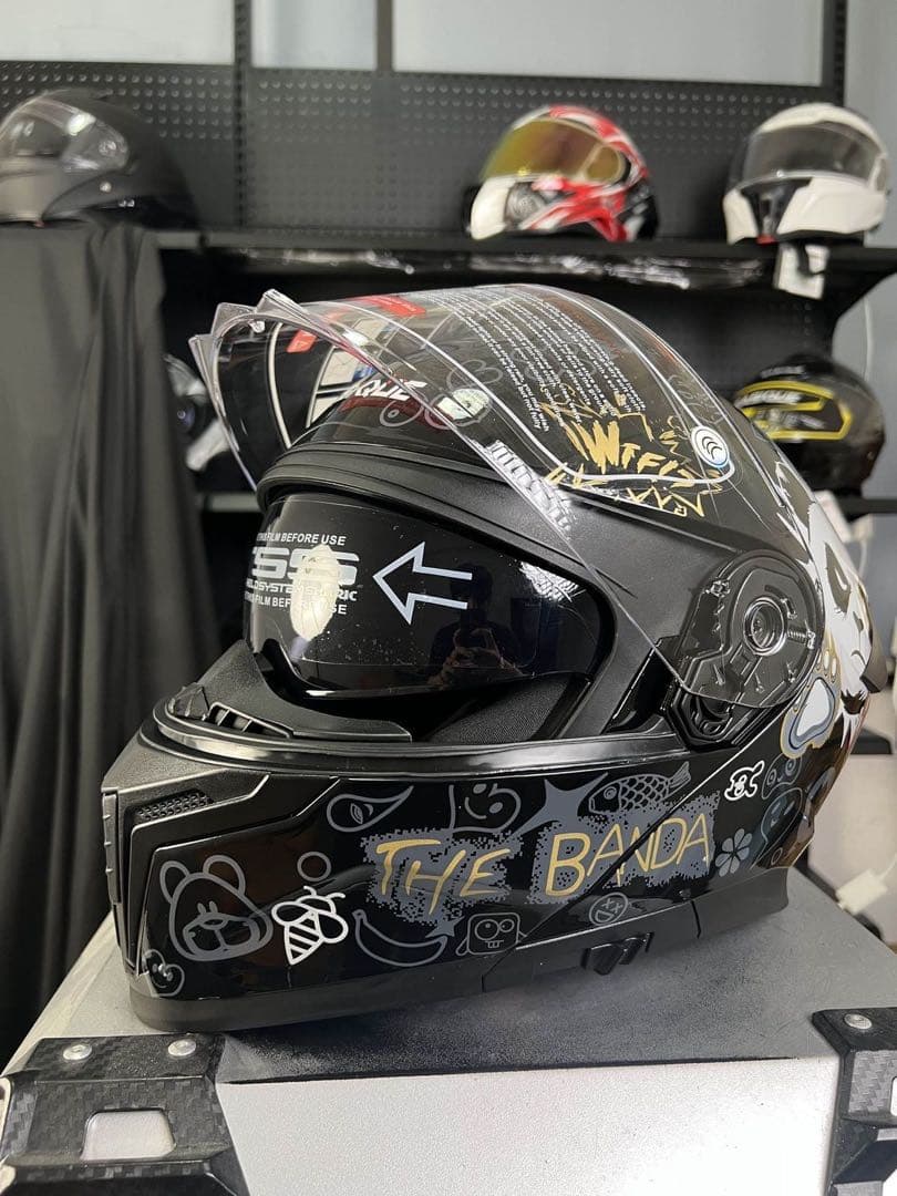 パンダ柄 フリップアップ式 システムフルフェイスヘルメットダブルシールド内蔵