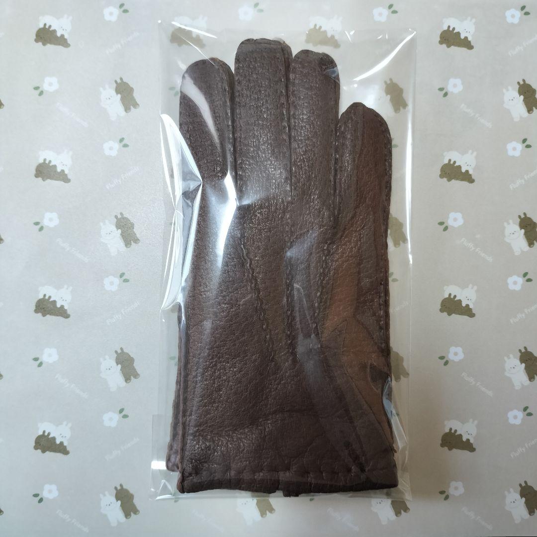 未使用　ペッカリー革手袋　カシミヤライニング　ブラウン