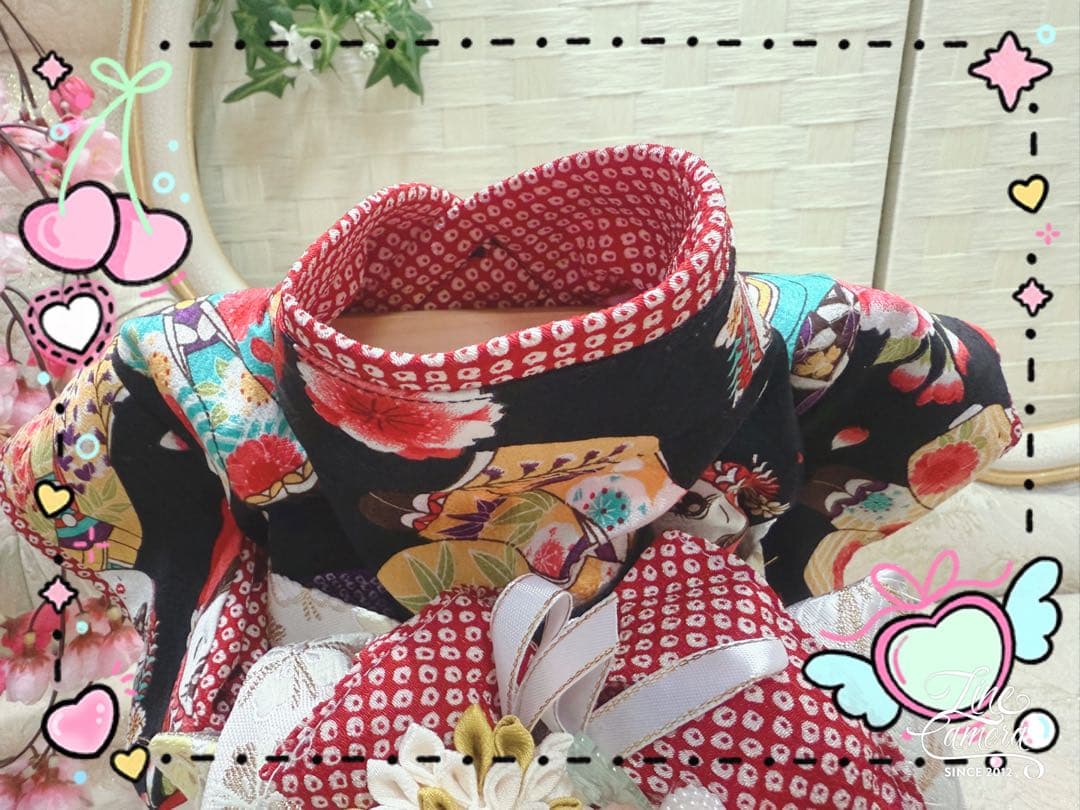 B394.pon2pan2☆オーダー☆犬お着物☆文化人形柄☆水色