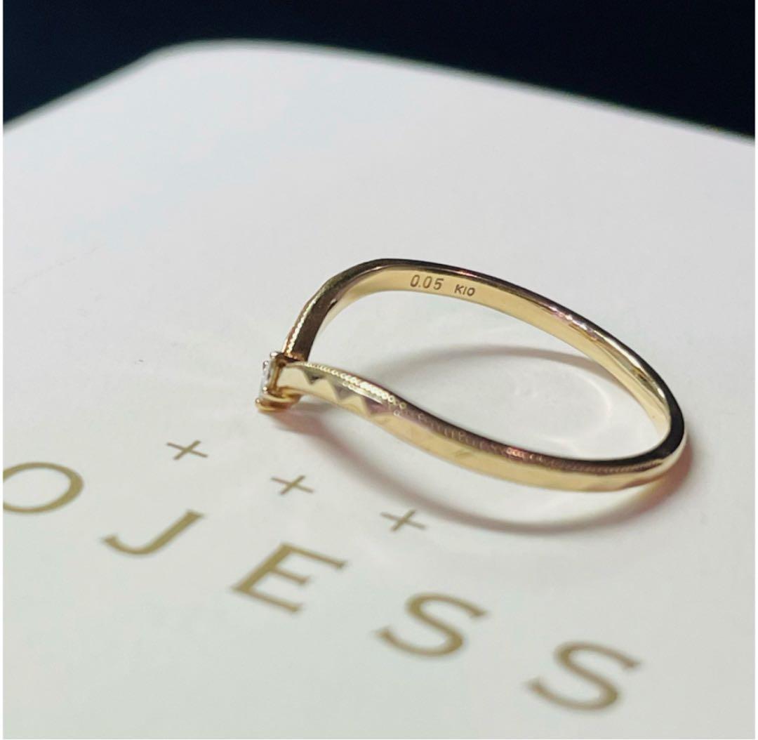 【NOJESS】K10スクエアカットダイヤモンドV字リング/0.05ct