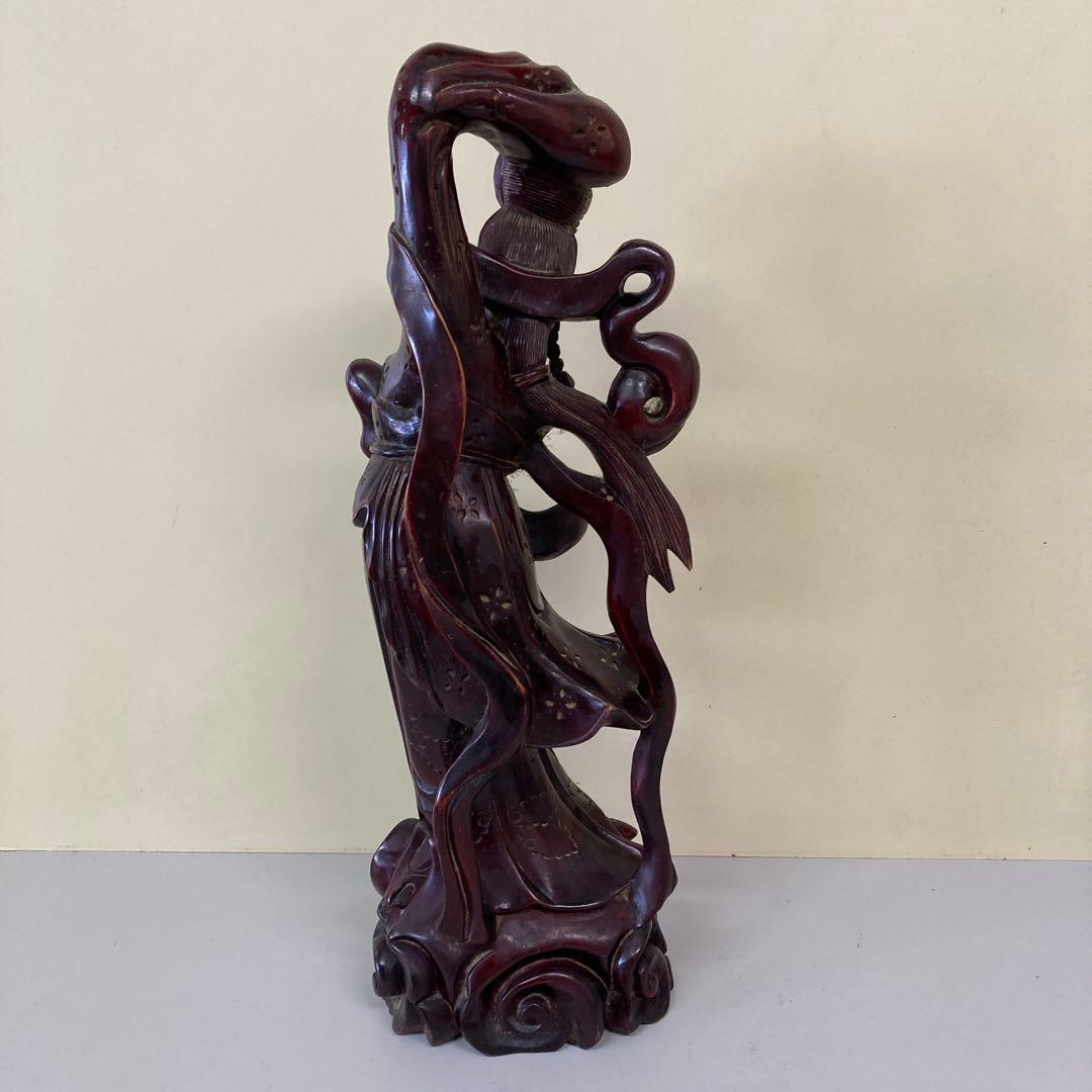 E4 中国美術 木彫り 木彫 彫刻 置物 オブジェ 天女 美人像 飛天 嫦娥