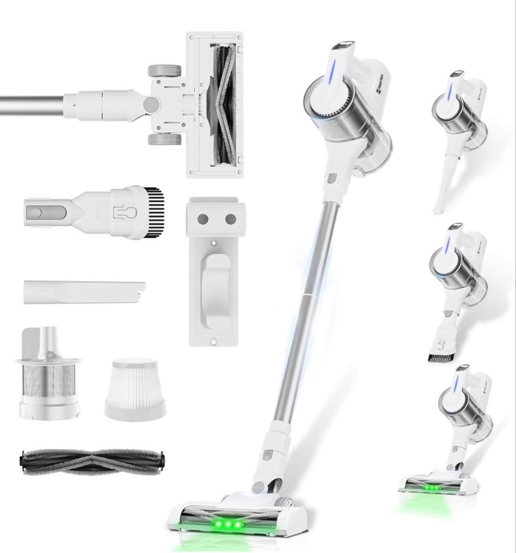 掃除機 【55,000PA超強力吸引・グリーンLEDライト】3段吸引力 ホウイト