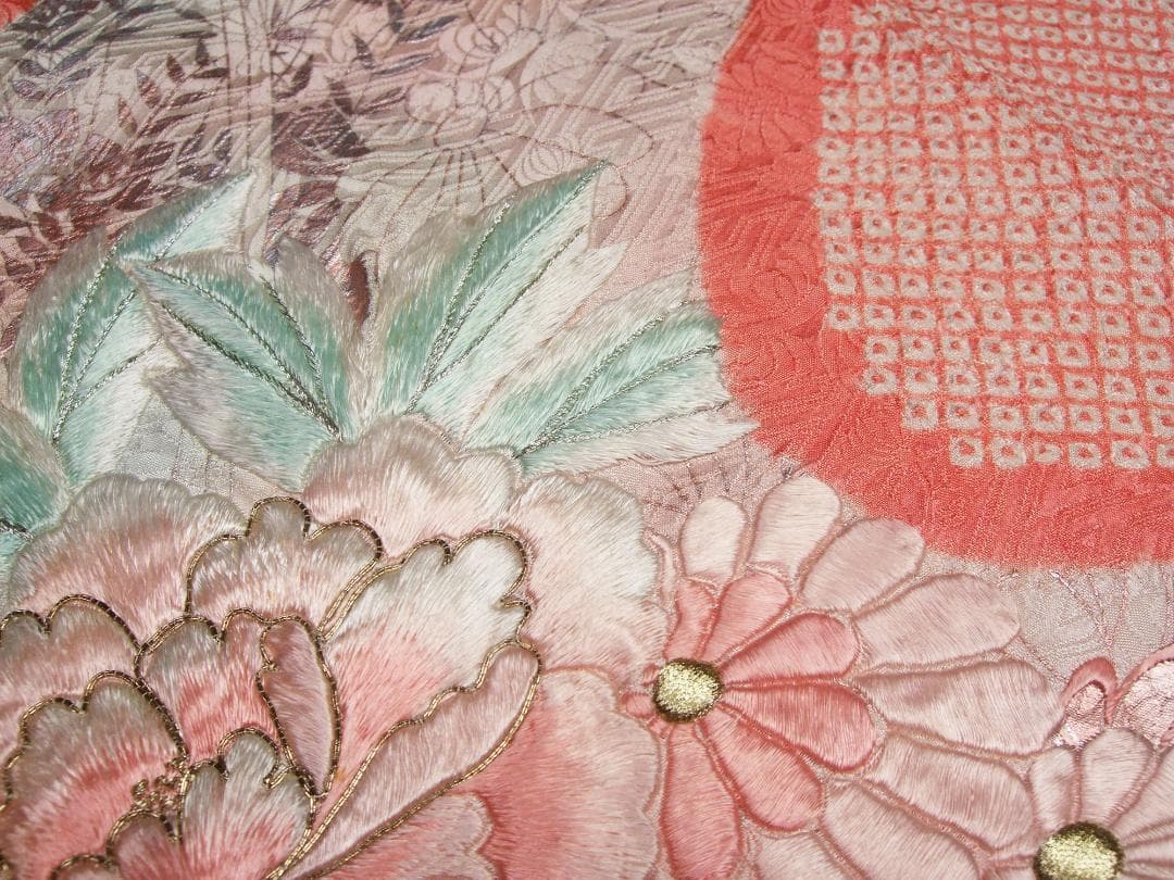 振袖フルセット　牡丹手刺繍と絞り染め　銀彩 やまと誂製　L7