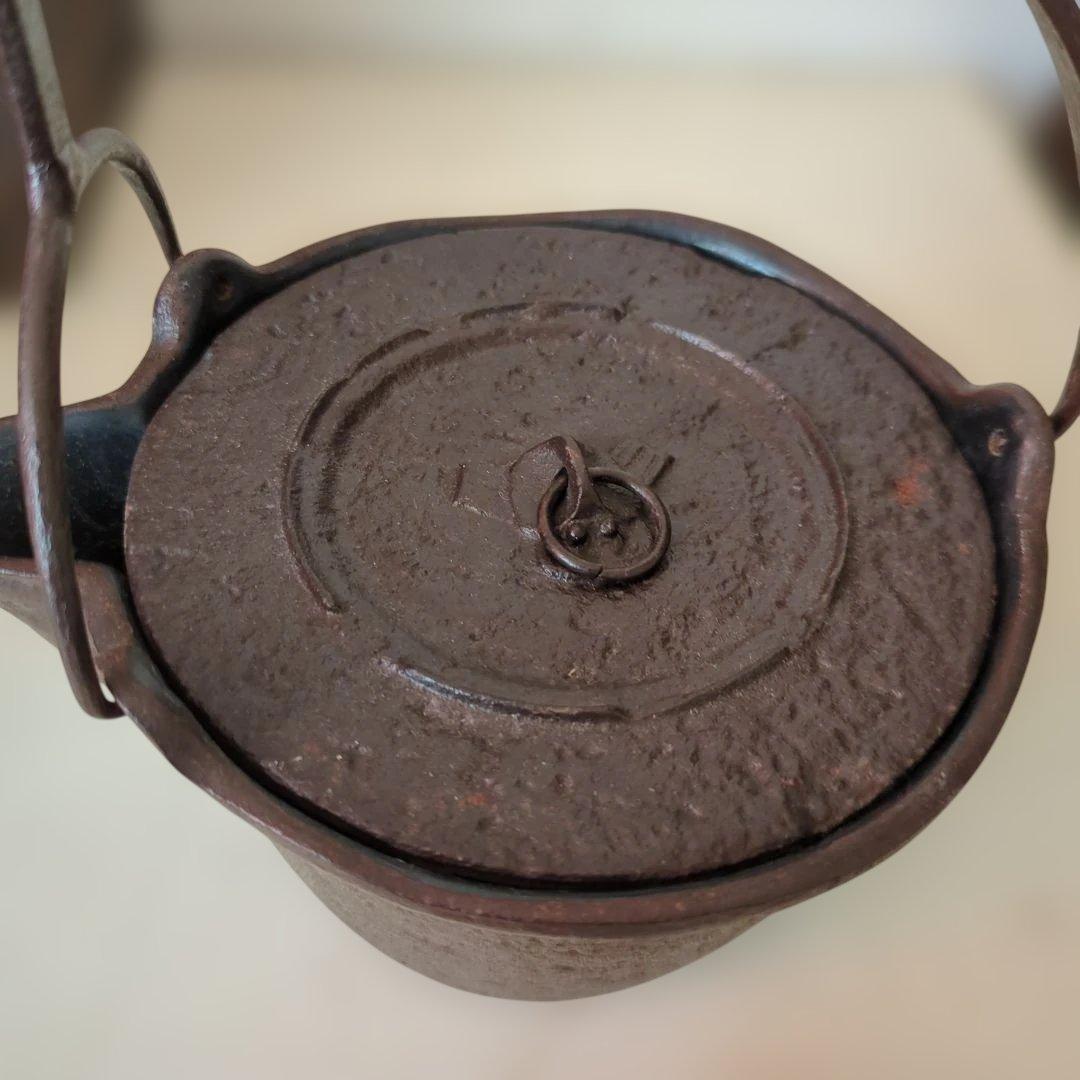 骨董　燗鍋　燗付　鋳鉄製　替蓋　酒器　茶道具　陶器蓋付き
