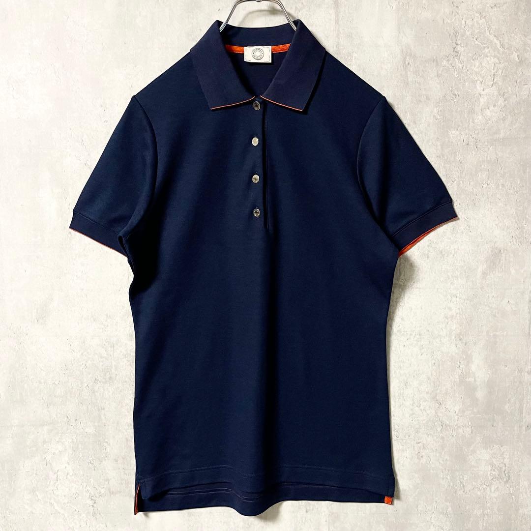 【試着のみ】エルメス セリエボタン ポロシャツ ネイビー オレンジ Mサイズ
