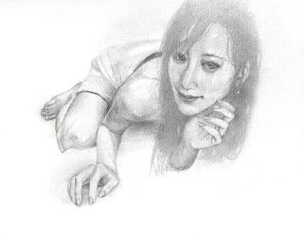 額入り・美人画・湯上り（素描、30cm×39cm・額入）