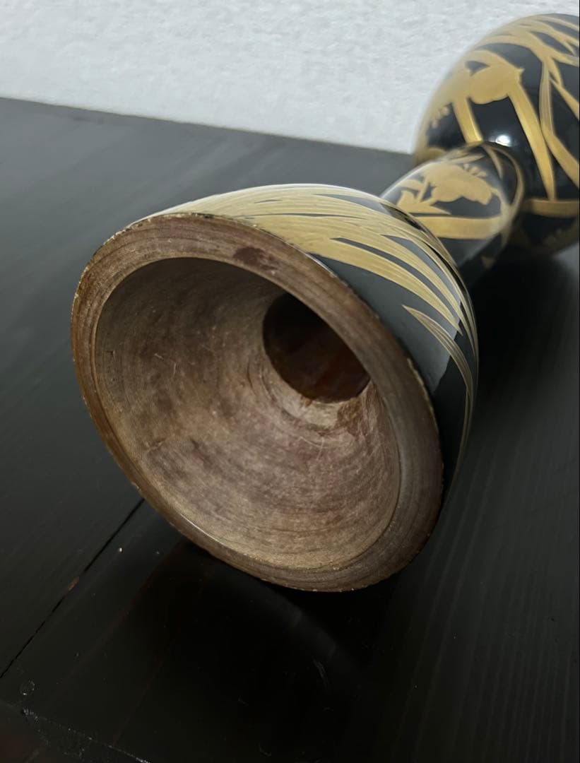 和楽器 鼓 黒地金色花柄