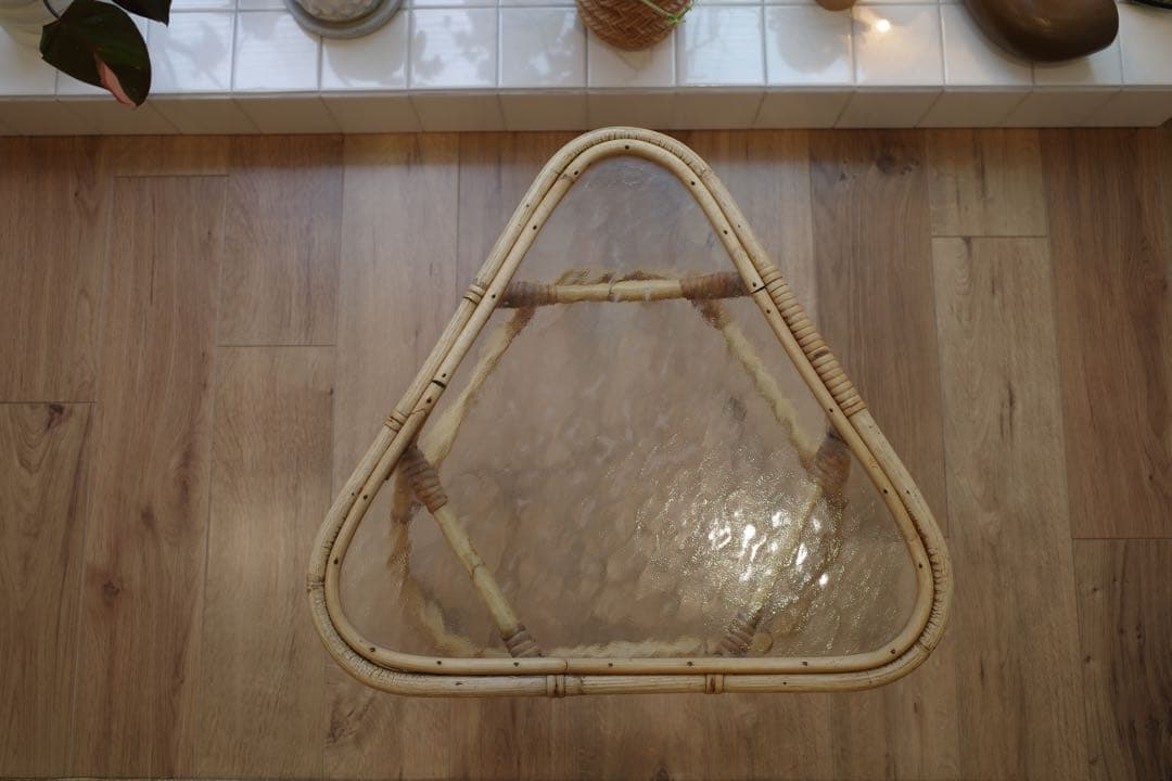 vintage ラタン ガラス △ サイドテーブル