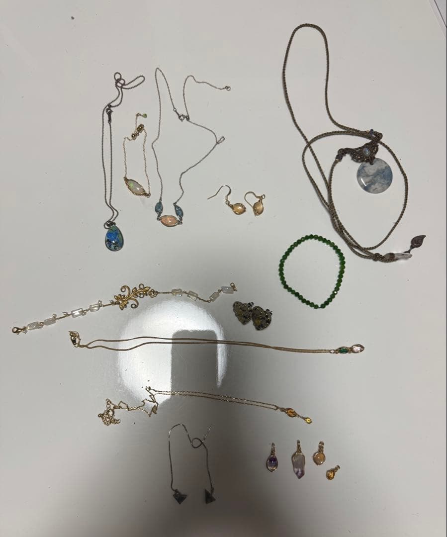 天然石　ネックレス　ピアス　セット　フカネ巻き　fukane 糸魚川翡翠