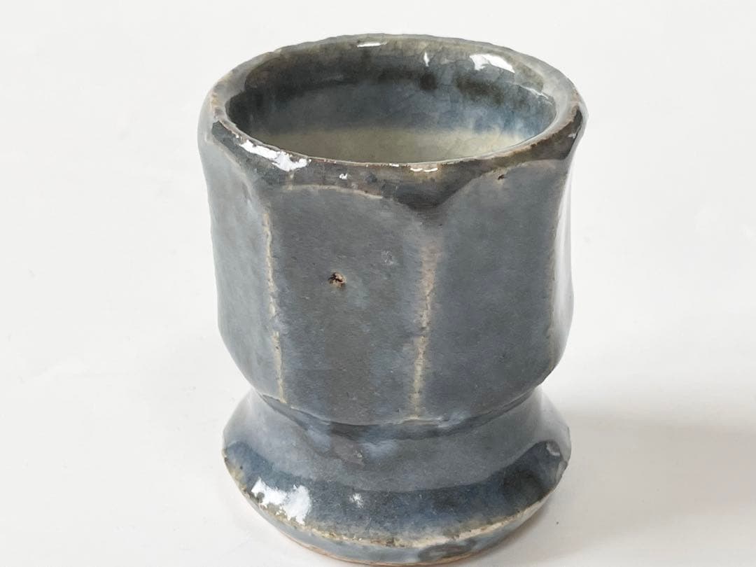 陶芸家　河井寛次郎　？　呉須　面取　盃　ぐい呑　酒器　脚付盃　瑠璃