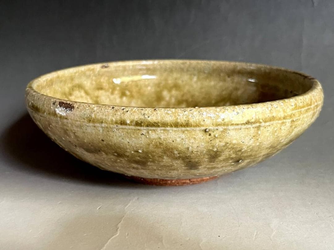 鉢■古瀬戸自然釉浅鉢 緑釉薬 菓子鉢 土物皿 料理鉢 古美術 時代物 骨董品■