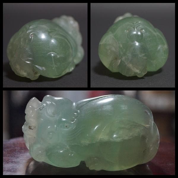 清時代天然水晶 細工彫り可愛らしい貔貅 ヒキュウ 狛犬 置物 装飾品 財神開運