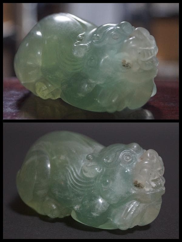 清時代天然水晶 細工彫り可愛らしい貔貅 ヒキュウ 狛犬 置物 装飾品 財神開運