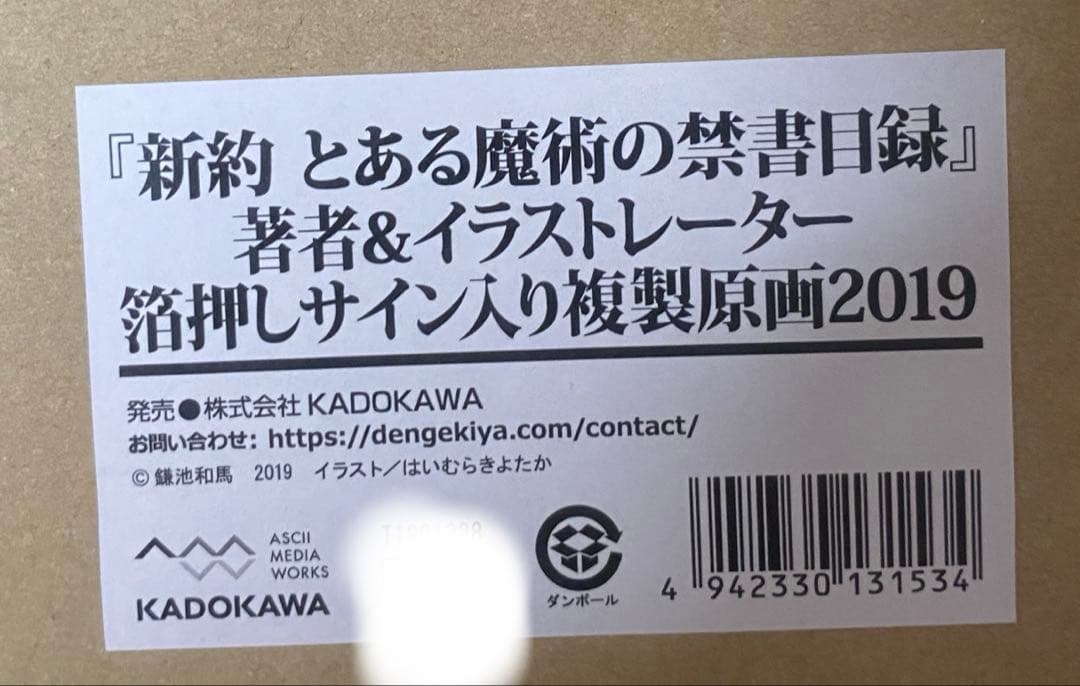 新約　とある魔術の禁書目録　箔押しサイン入り複製原画　御坂美琴　鎌池和馬