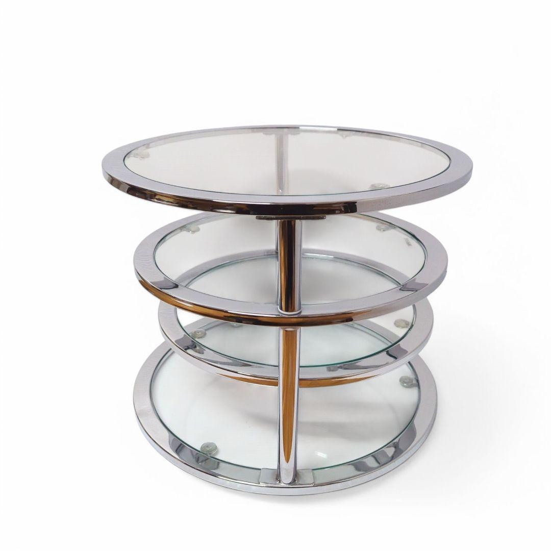 Mid Century 丸型 円形 ガラステーブル 4段 強化ガラス