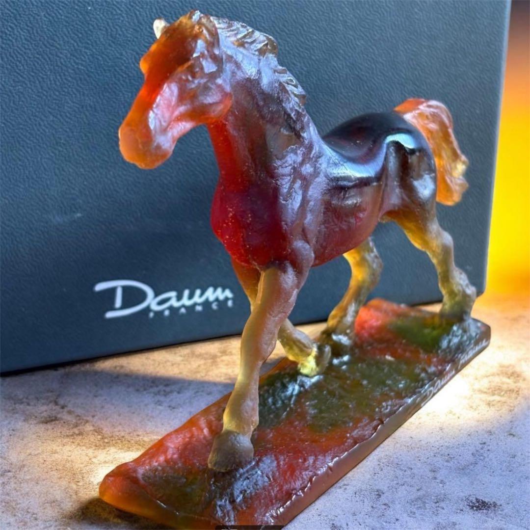 美品 Daum France ドームフランス クリスタルガラス 馬 置物 箱付き