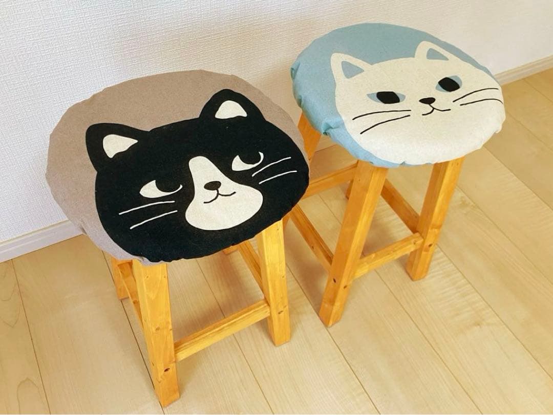 ダイニングスツール　ダイニングチェア　椅子　北欧風　ハンドメイド　2脚　猫柄②