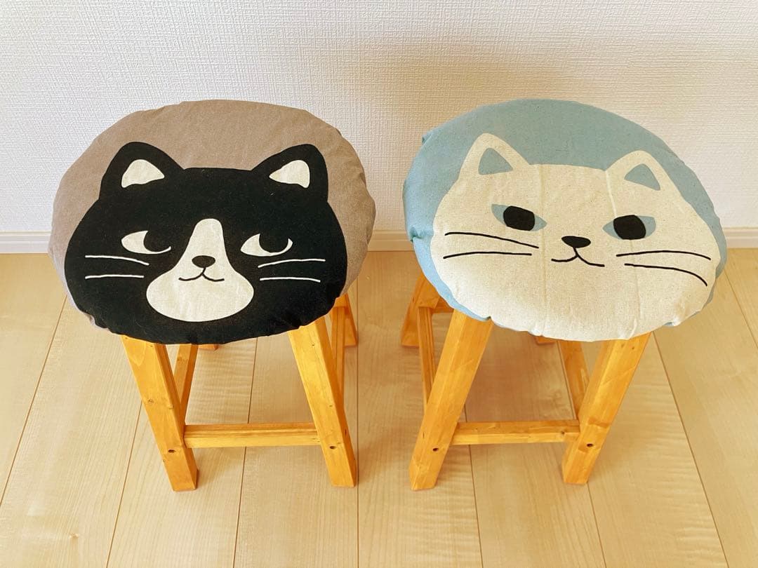 ダイニングスツール　ダイニングチェア　椅子　北欧風　ハンドメイド　2脚　猫柄②
