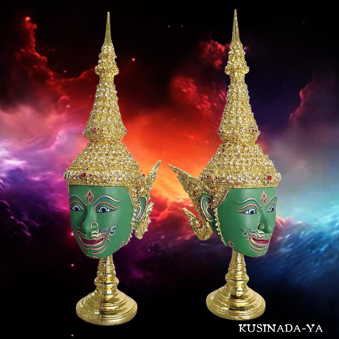 タイ芸術品 コンマスク インドラ 魔除け 厄除け 仮面 台座付き タイお守り