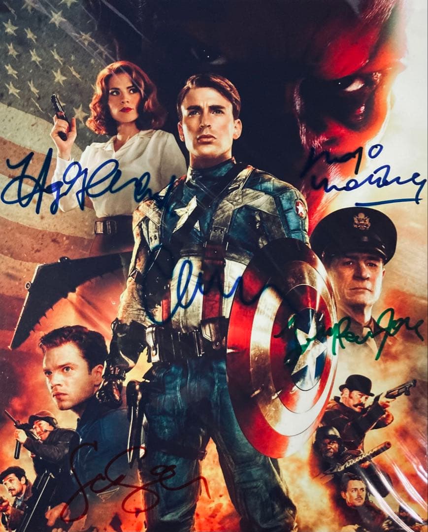 キャプテン・アメリカ クリス・エヴァンス 他5人 直筆サイン入り写真 ab