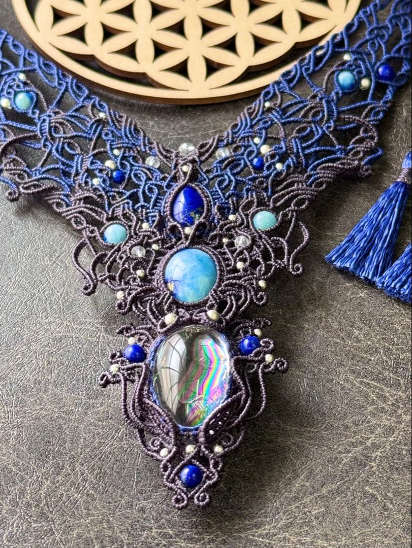 幻の石アフガナイト＆アイリスクォーツ＆ラピスラズリのマクラメ編みネックレス♡