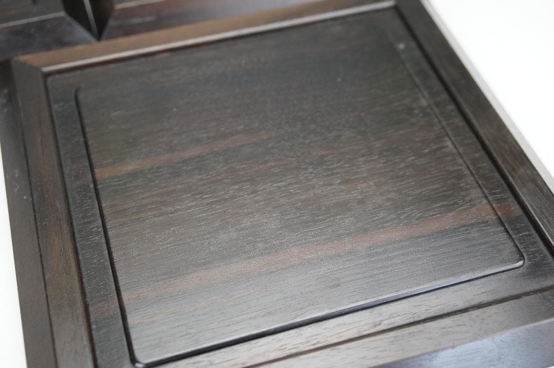 手彫り　五君子漢詩文　唐木　四方皿　五客揃い　作家在銘　煎茶道具