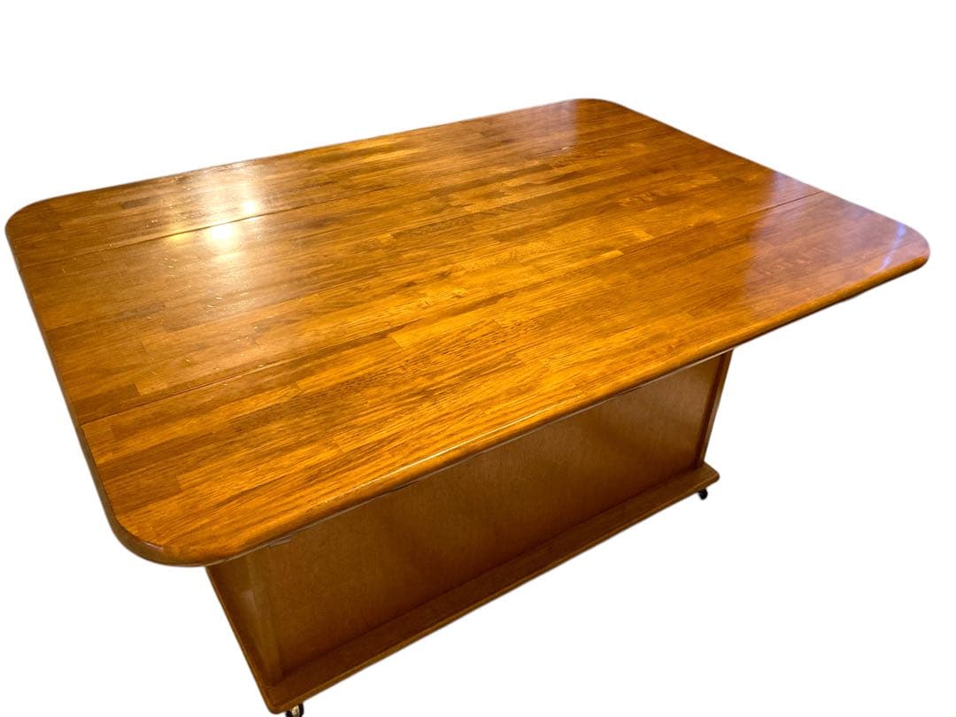 木製長方形テーブル 引き出し付き キャスター付き