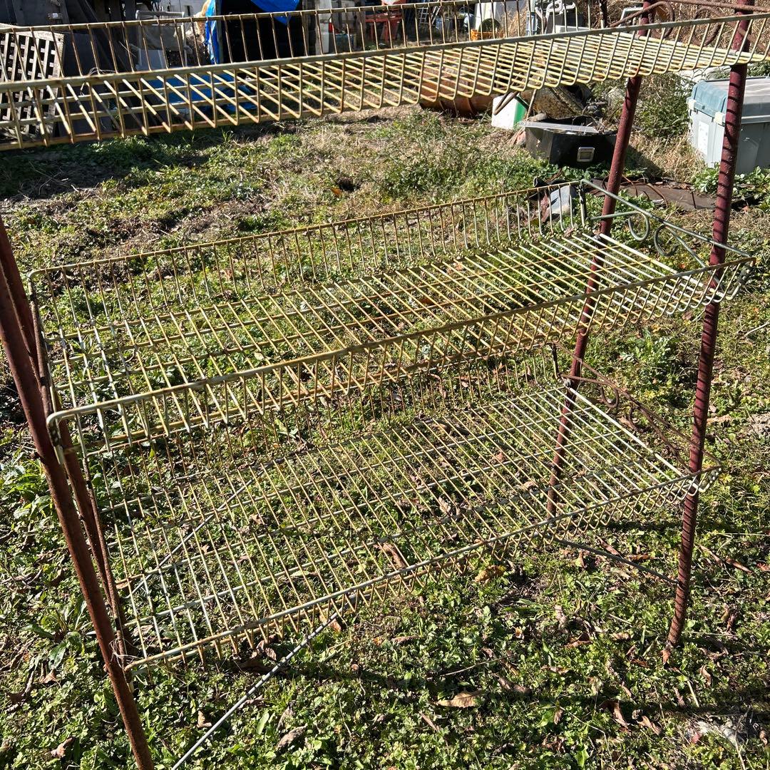 昭和レトロ　アンティーク　シャビー 3段ワイヤーラック 引き取り限定