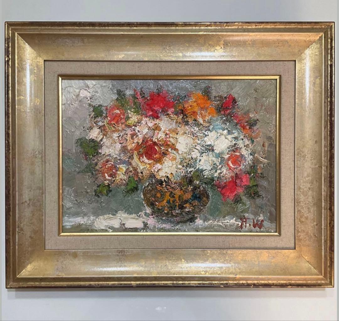 絵画・額縁・油絵・渡部ひでき・薔薇・F4号・美術品・インテリア・雑貨・新品未使用