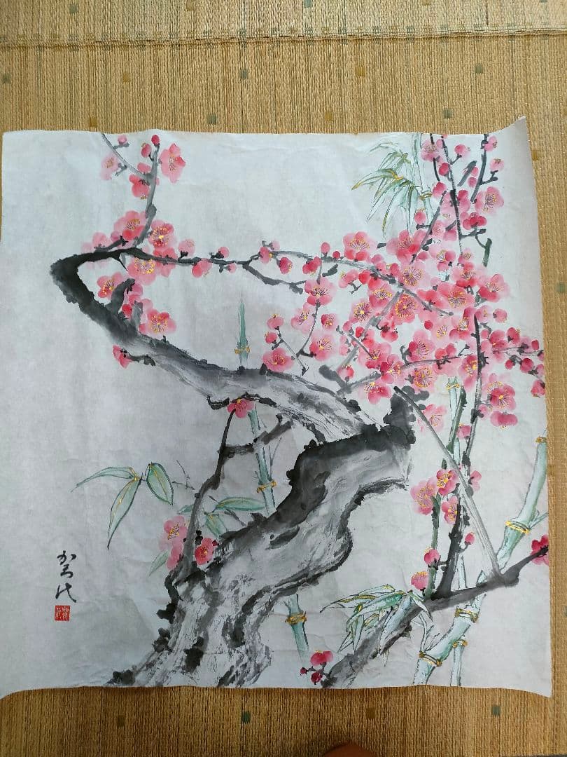 水墨画（墨彩）春の梅　原画　直筆　肉筆　アート　絵画　ギフト　インテリア　日本画
