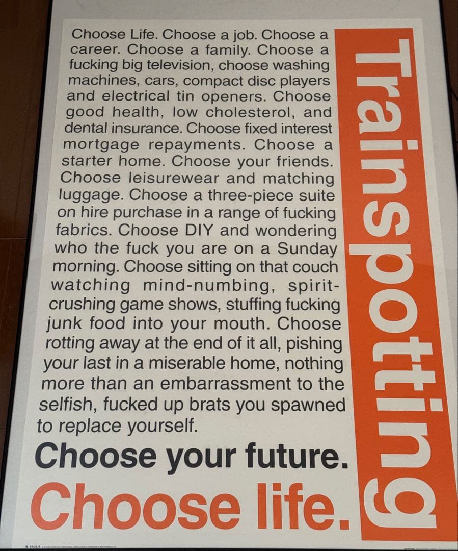 トレインスポッティング　ポスター　フレームは付属しません