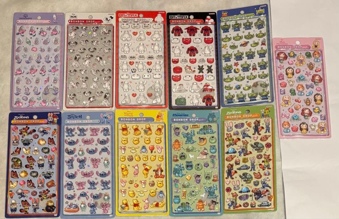 【正規品】 ディズニー ボンボンドロップシール 第一弾 第二弾 11枚セット
