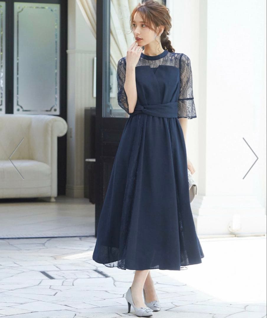 【niana】ビスチェ風ハイネックレース結婚式ワンピース