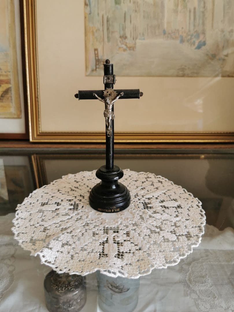 アンティークイタリア ノッテドメッシュ 男女の輪 ニードルワーク リネンドイリー