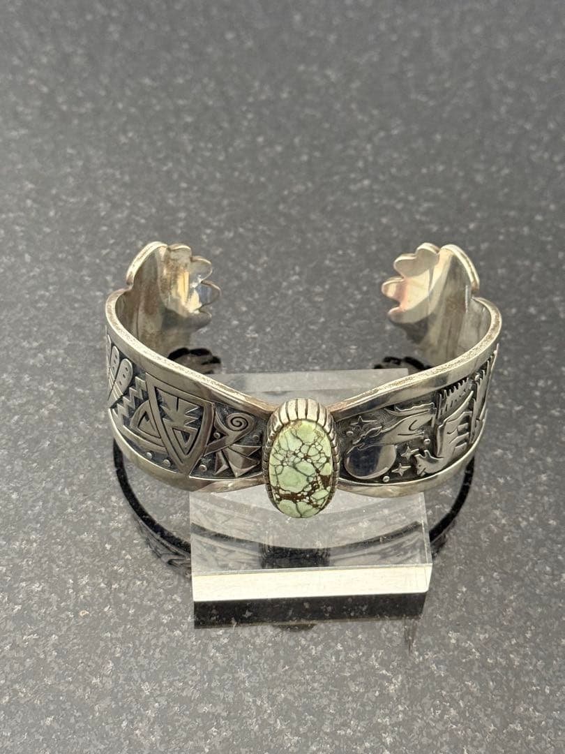 Hopi ホピ族 ゲイリー ターコイズ1石 オーバーレイ シルバーバングル