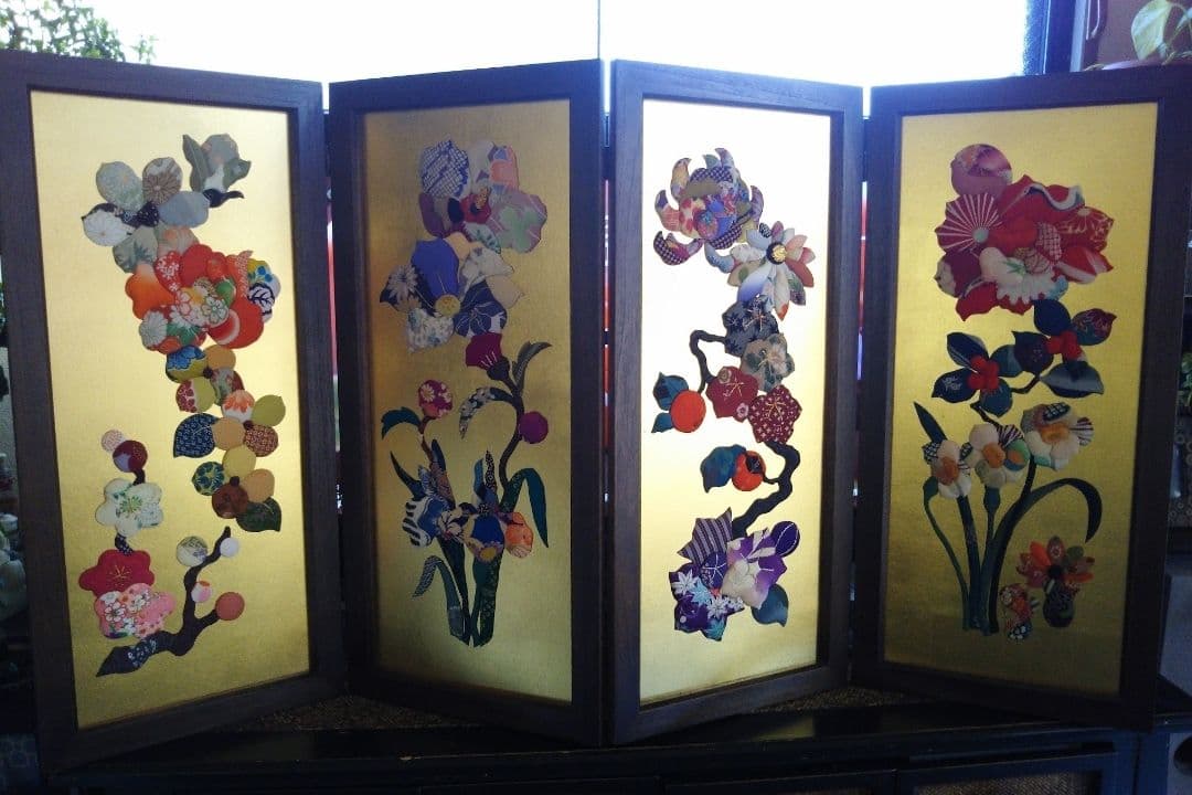 【期間限定値下げ】四季金箔四連屏風