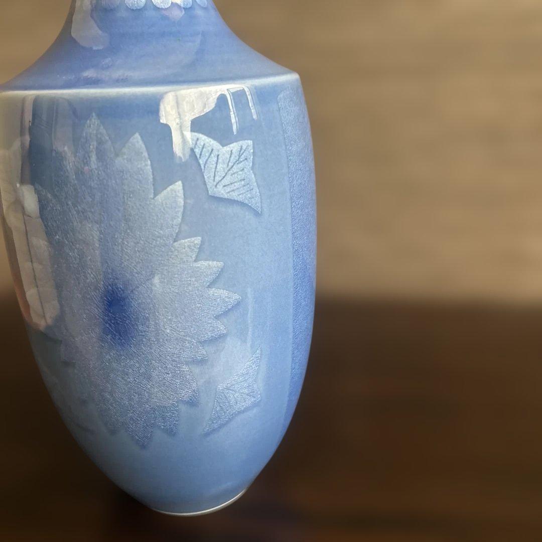 中田一於 釉裏銀彩 花生 九谷焼