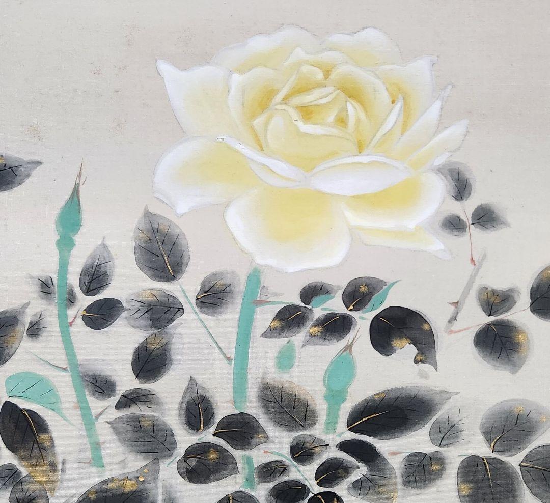 【薔薇小禽図】新村友畝 2695 バラ 掛け軸 肉筆 共箱 荒木十畝門下