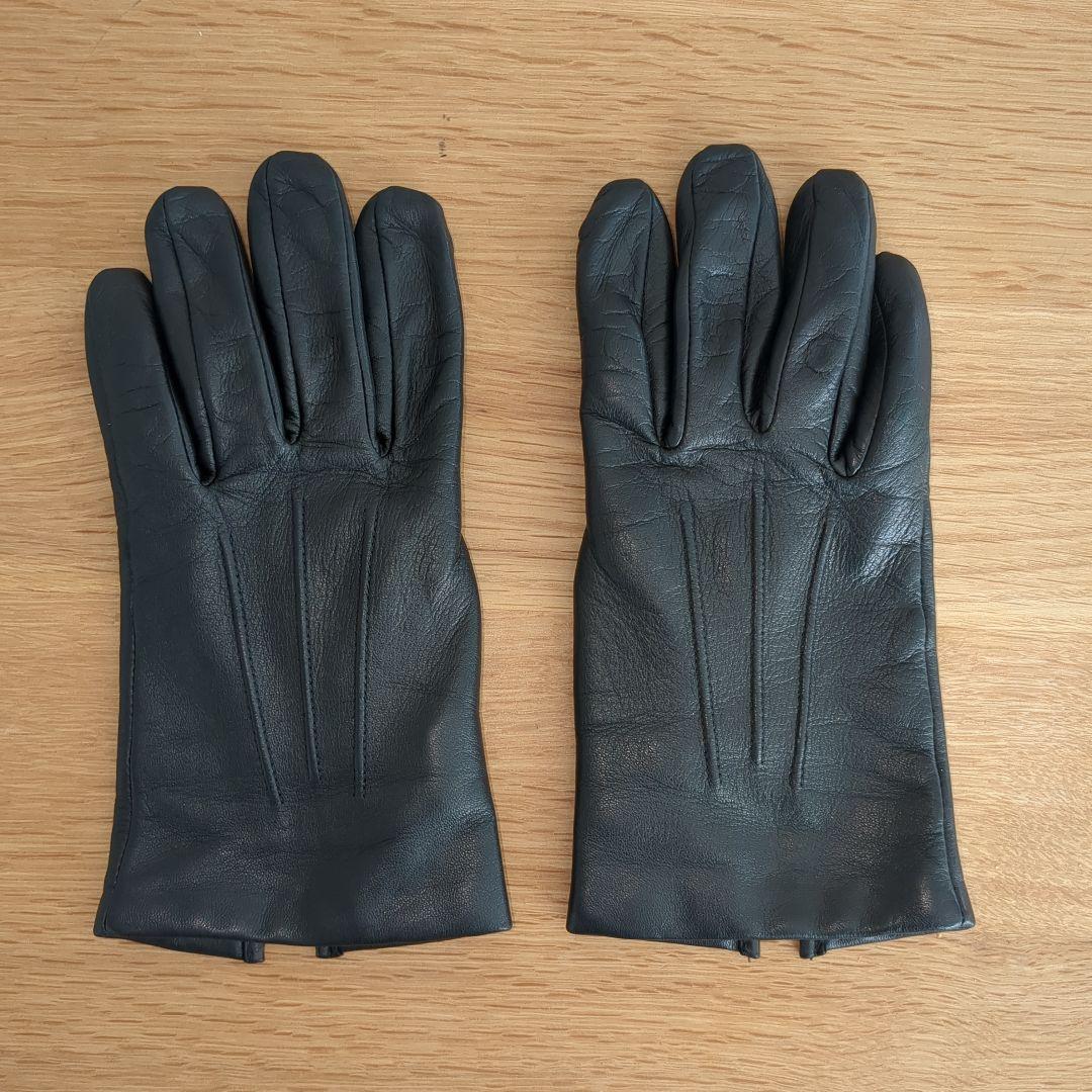 デンツDENTSヘアシープレザーグローブ手袋7 ブラックカシミヤBATH英国